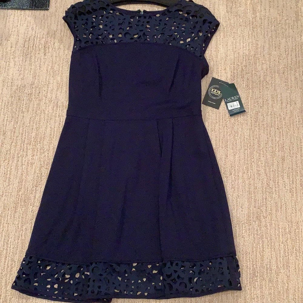 NWT Lauren navy laser cutout dress 10p